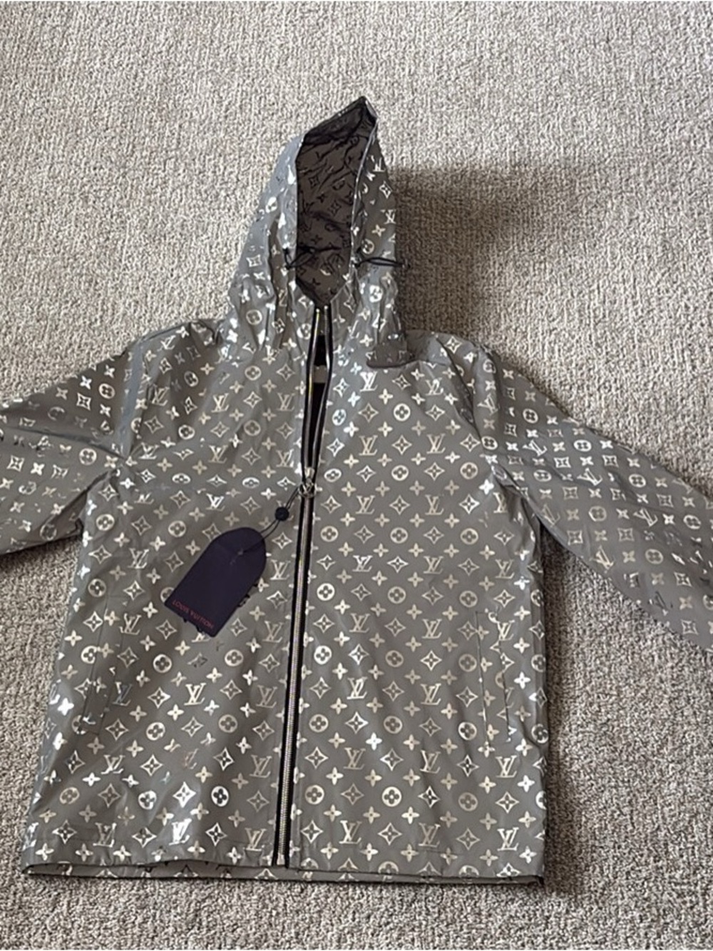 Men’s Gray Monogram Hooded Rain Jacket